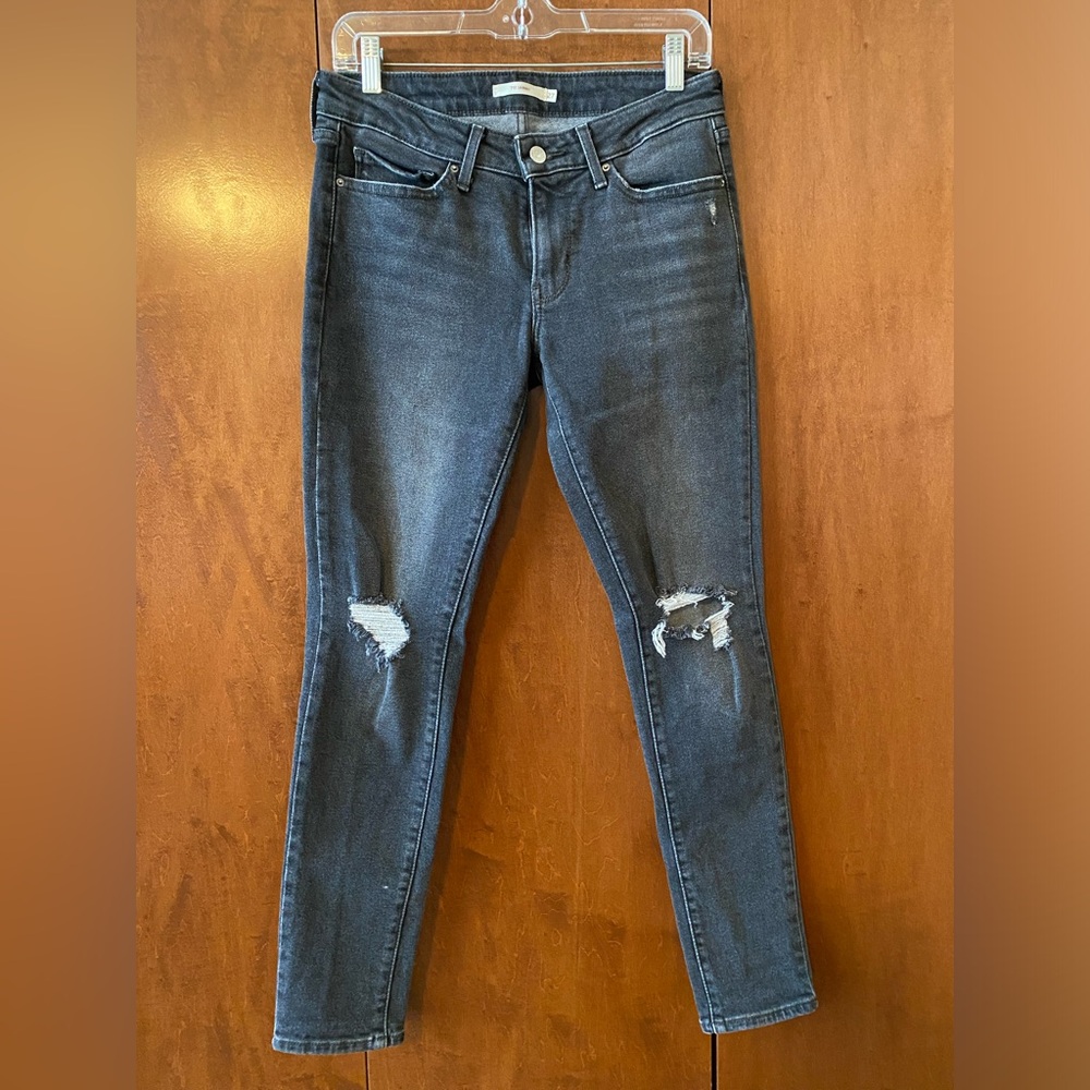Levi 711 Black Distressed Skinny Jeans